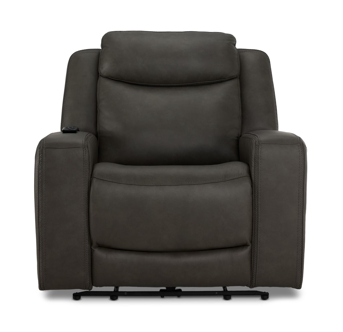 Jackson anthracite leather power recliner front view with padded headrest, cushioned back and wide arms