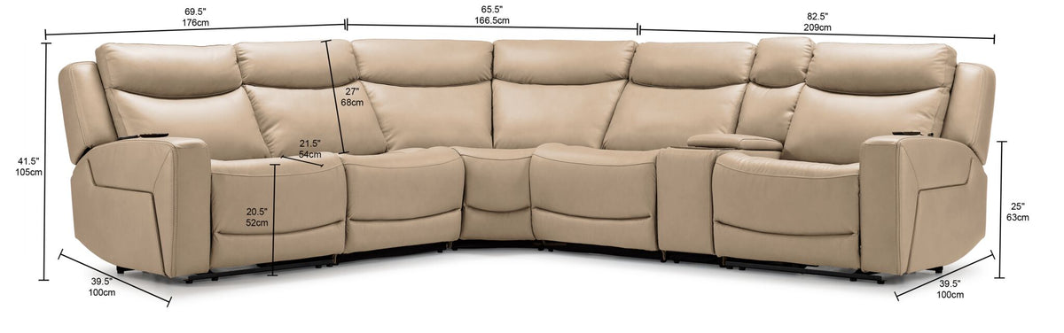Jackson Leather 6-Piece Power Reclining Sectional with Heat and Massage - Pristine