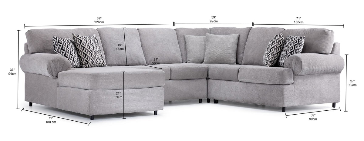 Jupiter 4-Piece Sectional with Left-Facing Chaise - Ash Grey
