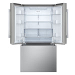 Open refrigerator showing glass shelves, door bins, produce drawers and Fresh Air Filter