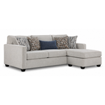 Laila reversible sofa chaise in beige polyester with transitional styling, patterned pillows and right-side chaise
