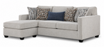 Laila reversible sofa chaise in beige polyester with transitional styling, patterned pillows and left-side chaise