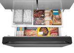 Freezer drawer loaded with frozen foods and separate small and large ice bins