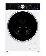 Midea MLHE31S2BBW white compact dryer with black glass door and digital control panel