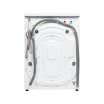 Rear view of the white compact dryer showing hoses, power cord and back panel