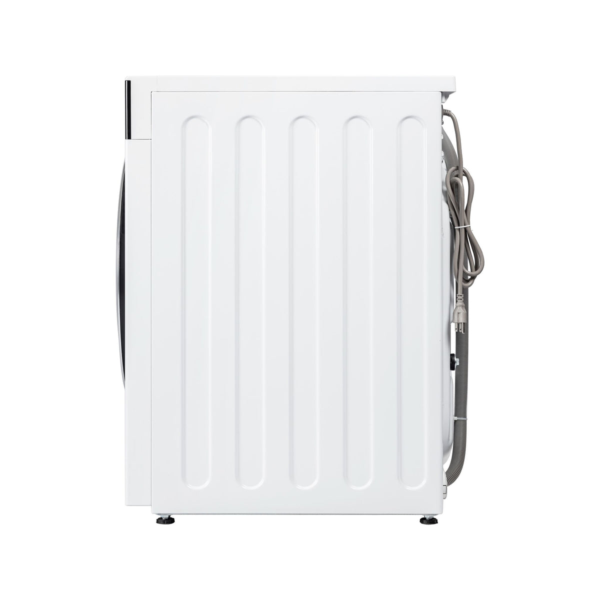 Side profile highlighting the compact dryer cabinet and rear connections