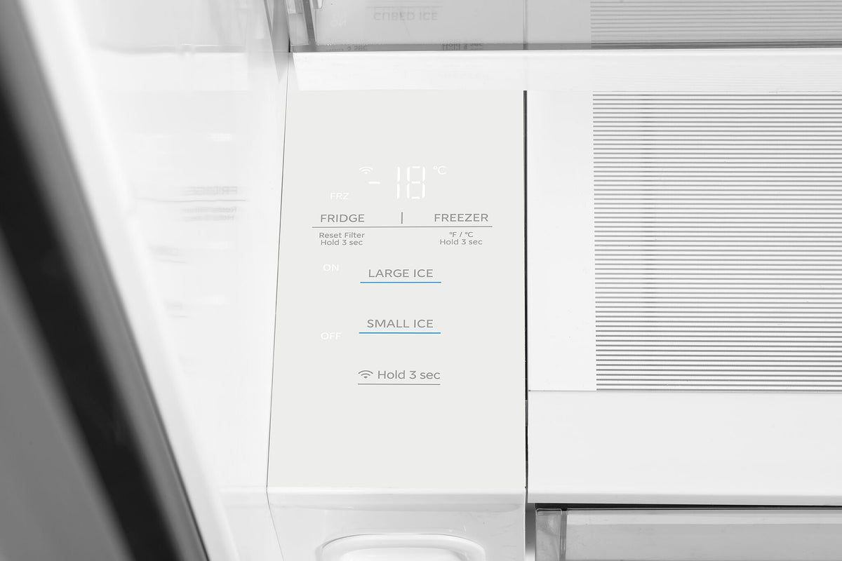 Interior touch controls for fridge, freezer, large ice and small ice settings