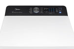 Close-up of the black control panel with cycle dial, display and drying settings