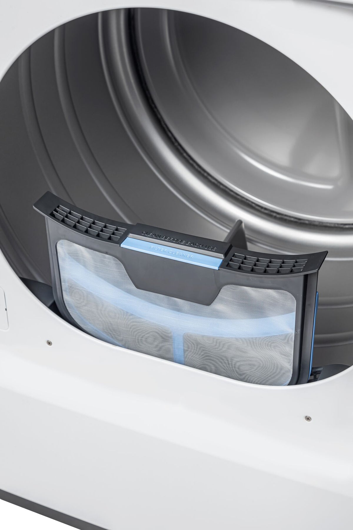 Easy Clean lint filter installed at the front of the dryer drum