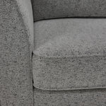 Moncton loveseat close-up showing light grey polyester upholstery, cushion edge and seam detail