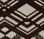 Close-up of Nichols Sofa accent pillow fabric with brown and cream geometric pattern