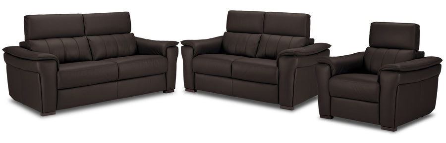 Orlando-Ray Leather Sofa, Loveseat and Chair Set - Chocolate