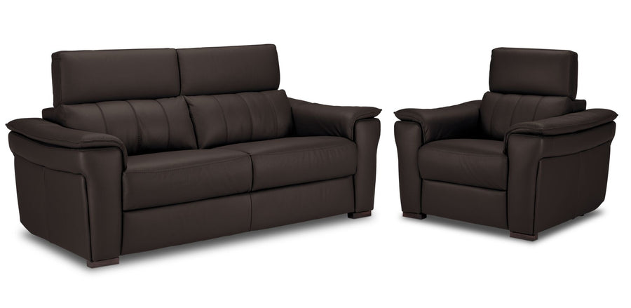 Orlando-Ray Leather Sofa and Chair Set - Chocolate