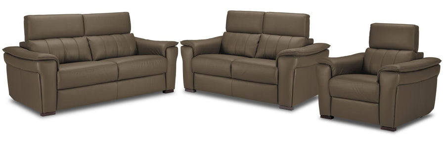 Orlando-Ray Leather Sofa, Loveseat and Chair Set - Taupe