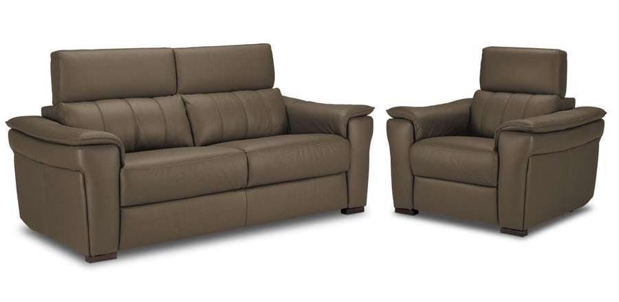 Orlando-Ray Leather Sofa and Chair Set - Taupe