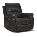 Peyton Power Recliner - Grey angled view with cushioned back, padded arms and side-mounted power controls