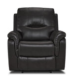 Peyton grey power recliner front view with padded backrest, wide seat and rounded cushioned arms