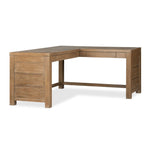 Plum Creek 70-inch Sierra Brown corner desk with L-shaped work surface and wood stretchers