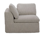 Corner piece of the Bliss beige modular sofa arm section with polyester upholstery and foam cushion