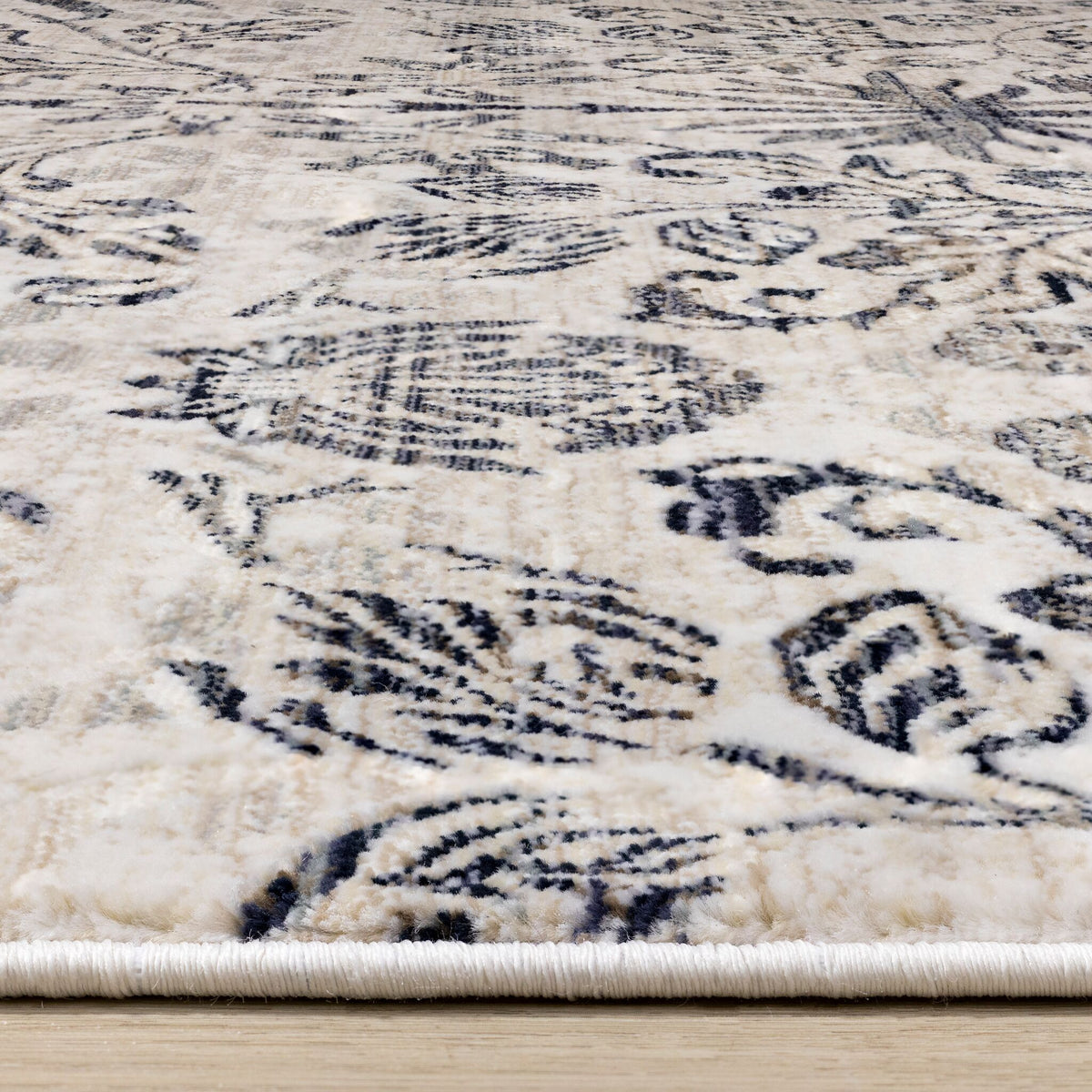 Midnight Garden 5'3" x 7'10" Ornate Leaf Pattern Area Rug - Cream