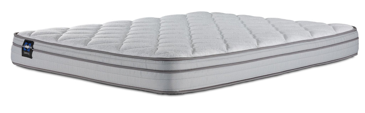 Sealy Essentials Kairo Medium Euro Top Queen mattress with quilted white top and grey piped sides
