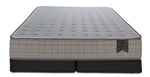 Front view of the King mattress and split foundations with white quilted top and beige patterned sides