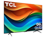 Angled view of TCL 75-inch QLED 4K Smart TV mounted on stand legs