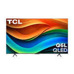 Front view of TCL 75-inch QLED 4K Smart TV displaying colourful abstract graphics