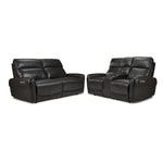 Theo Leather Dual Power Reclining Sofa and Loveseat Set - Charcoal