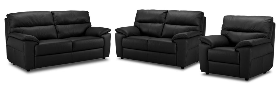 Toscana Leather Sofa, Loveseat and Chair Set - Black