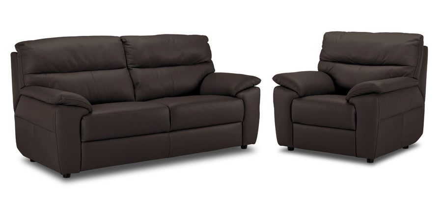 Toscana Leather Sofa and Chair Set - Chocolate