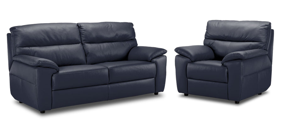 Toscana Leather Sofa and Chair Set - Navy Blue