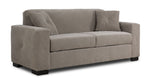Valetta Sofa - Wheat angled view with two seat cushions, wide track arms, dark block feet and two accent pillows
