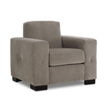 Valetta Chair - Wheat angled view with wide track arms, single seat cushion, dark block feet and cross-stitched arm detail