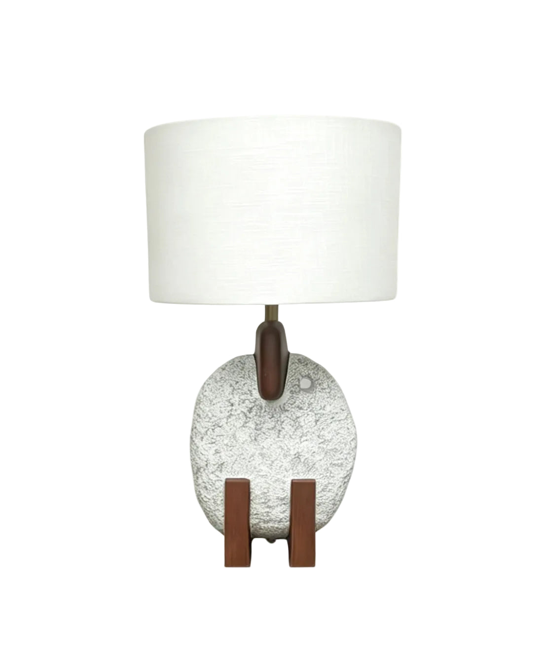 The Great Indoors 30" Table Lamp - Ivory with fabric drum shade, textured stone-look base and wood accents