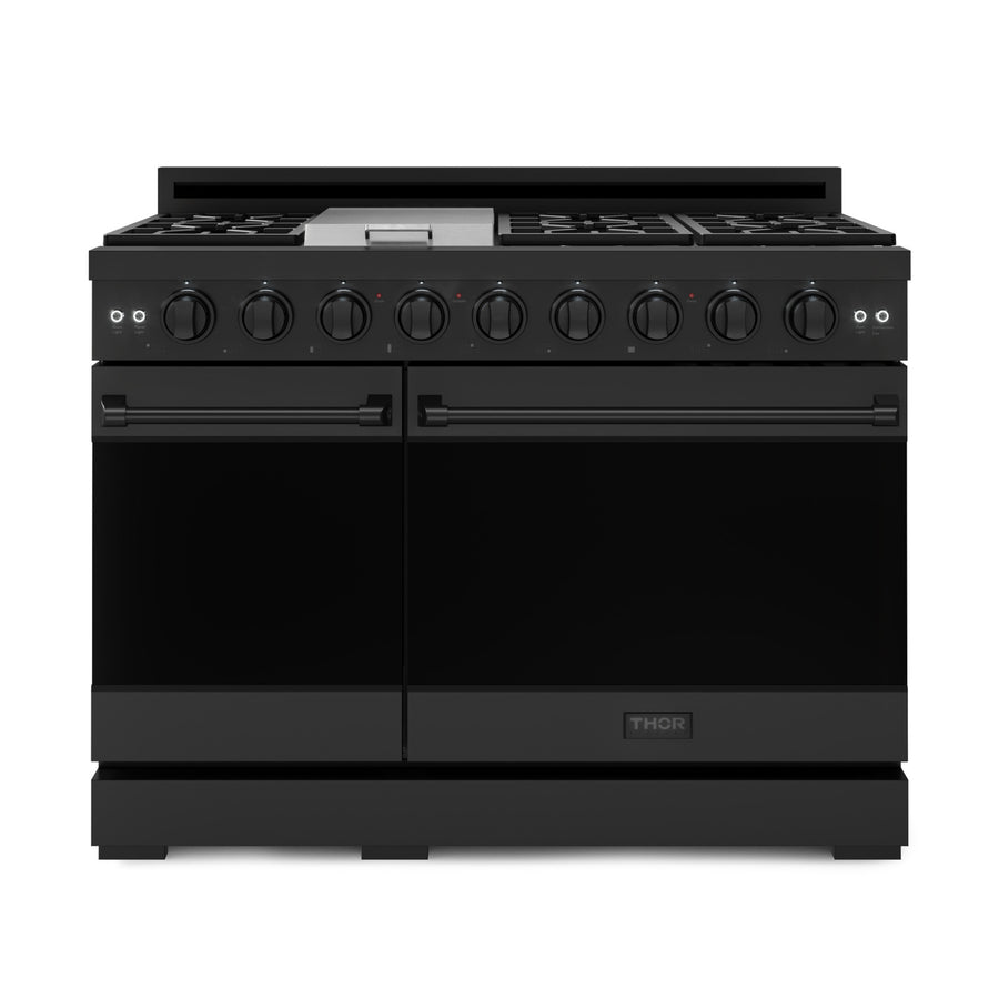 Thor Kitchen Black Stainless Steel Freestanding Professional Double Oven Gas Range|Gordon Ramsay Series (7 cu.ft.) - RSG48EB