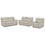 Toscana light grey leather sofa, loveseat and chair set with plush cushions and padded arms