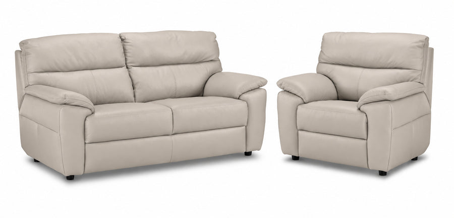 Toscana light grey leather sofa and chair set with high cushioned backs and padded arms