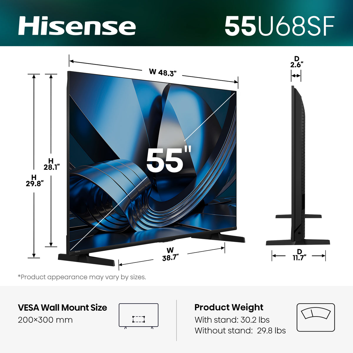 Hisense 55" QLED Mini-LED AI TV 144Hz - Fire TV - 55U68SF--
