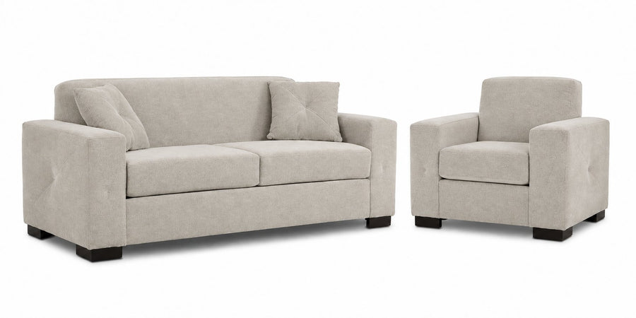 Valetta Sofa and Chair Set - Ivory with wide track arms, dark block feet and matching accent pillows