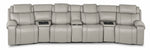 Velocity light grey 7-piece home theatre seating front view with four recliner seats and three centre consoles