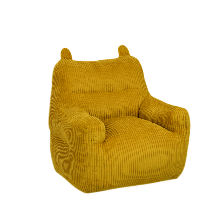 Parker kids yellow plush foam chair angled front view