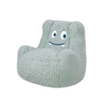 Parker mint green foam chair angled view showing armrest and soft faux fur texture