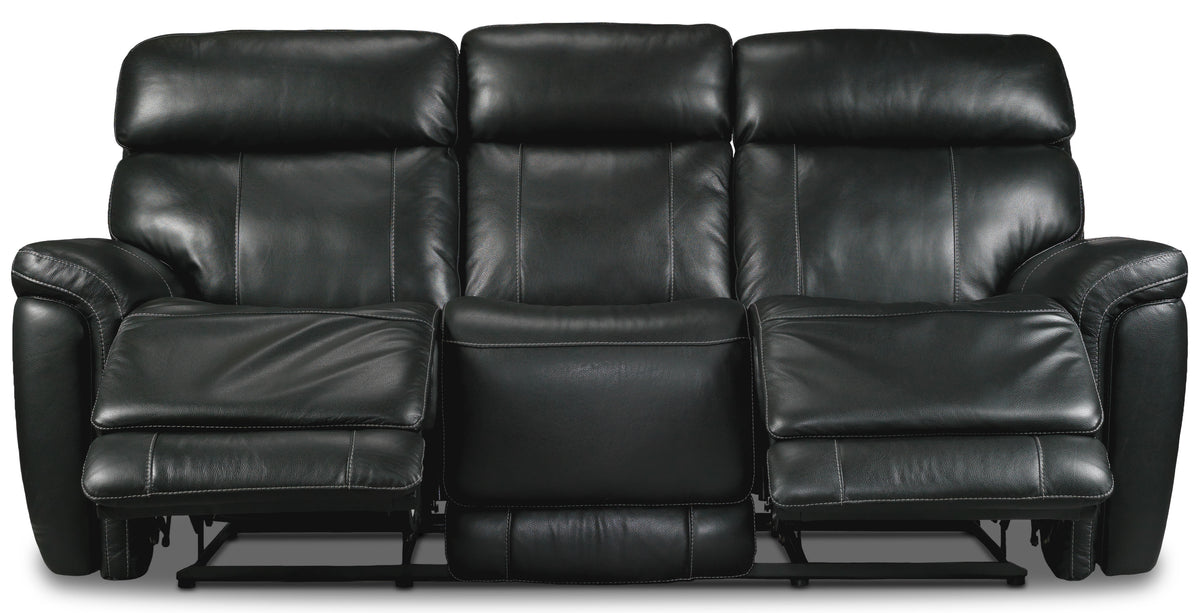 Stallion Leather Dual Power Reclining Sofa - Midnight Black