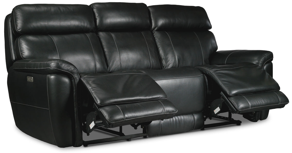 Stallion Leather Dual Power Reclining Sofa - Midnight Black