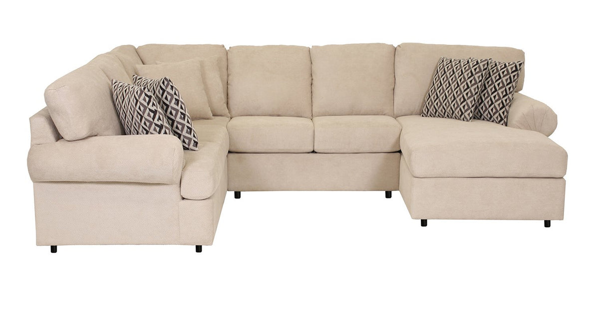 Jupiter 4-piece flax sectional with right-facing chaise, deep seating and patterned accent pillows