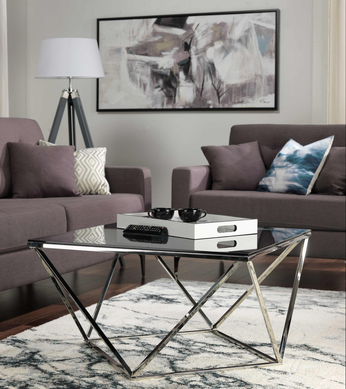 Skylar 31.5" Coffee Table - Silver and Black