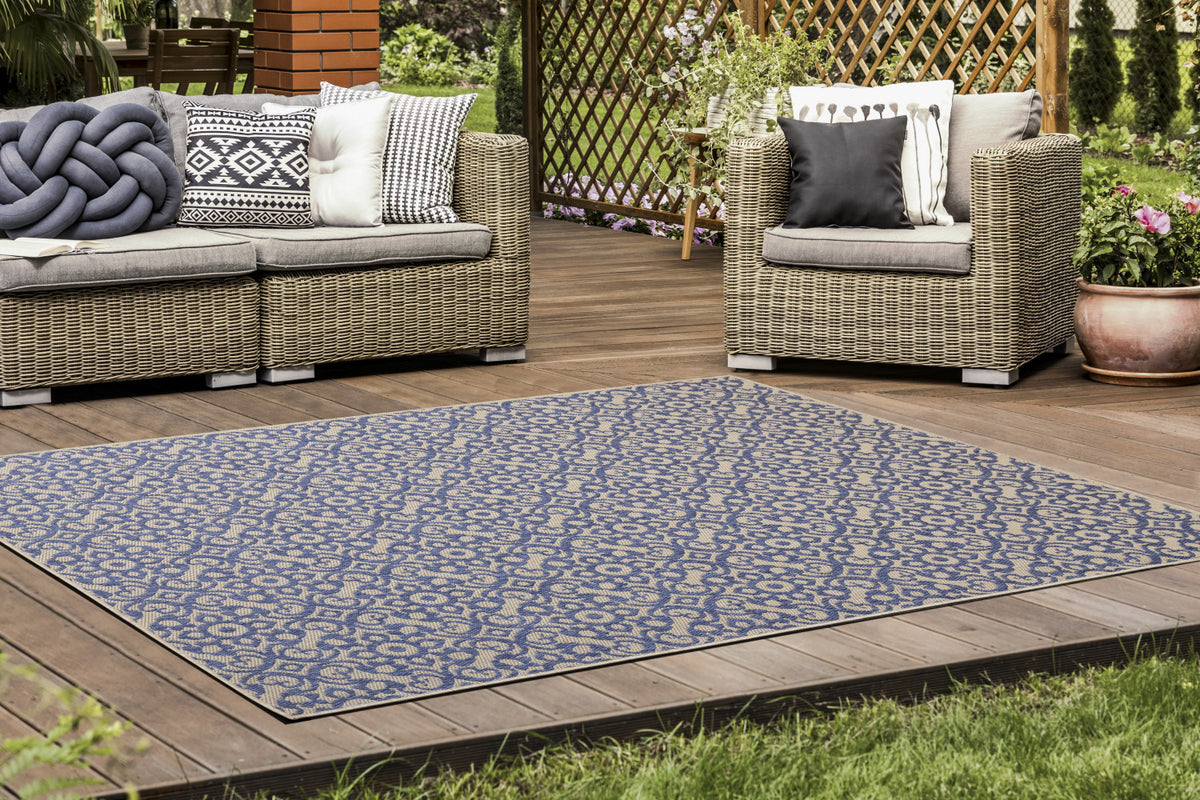 Camby 7'10" X 10'6" Indoor/Outdoor Elaborate Rug - Blue Beige  Area Rug