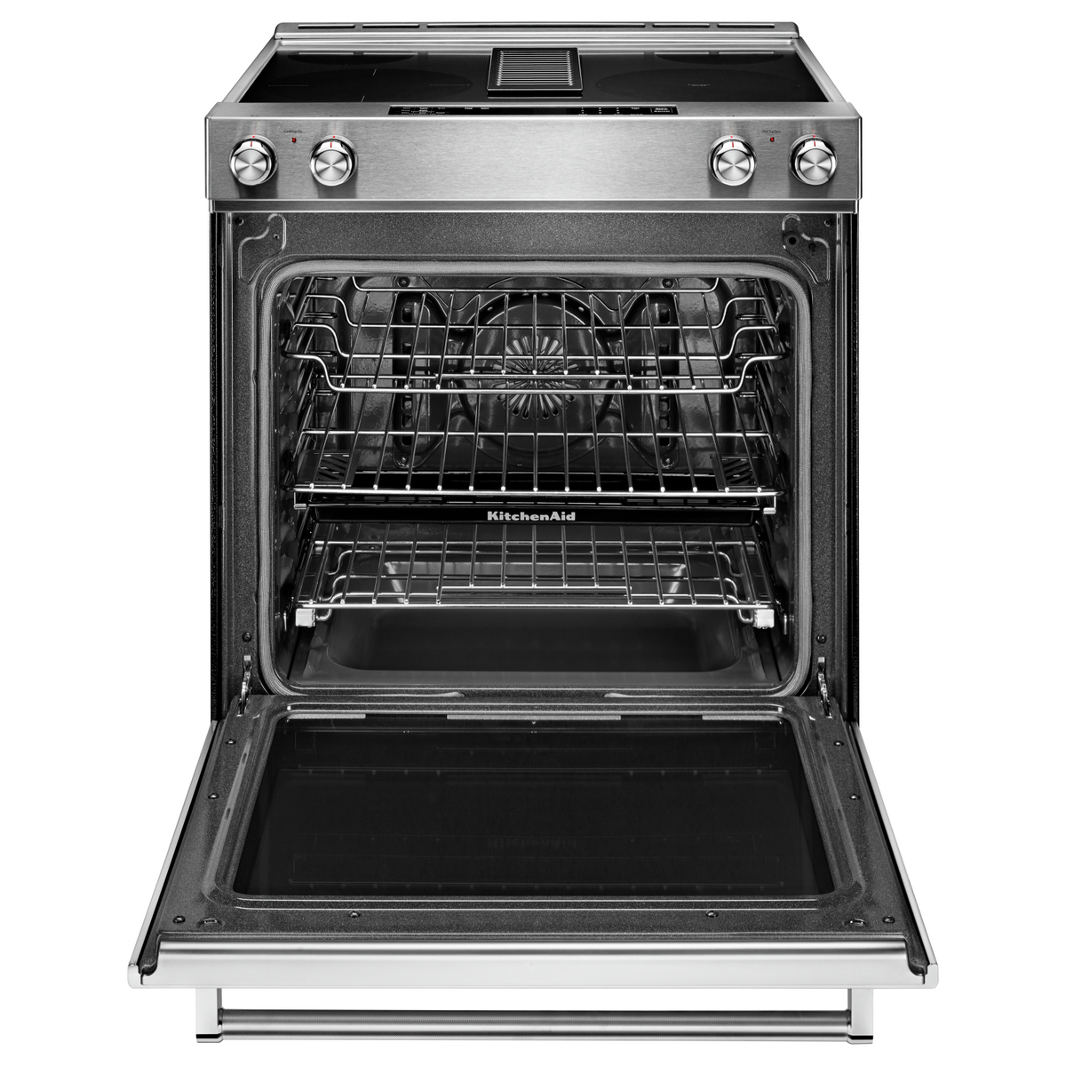 KitchenAid Stainless Steel 30” Front Control Slide-In Electric Convection Downdraft Range (6.4 Cu. Ft.) - KSEG950ESS