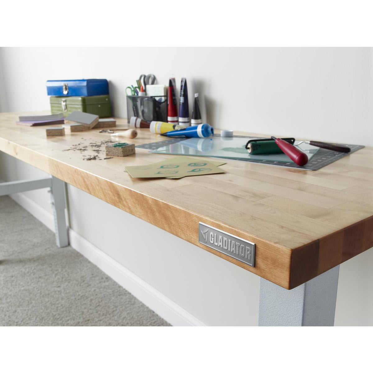 Gladiator Hammered Granite 4' Adjustable Height Hardwood Workbench - GAWB04HWEG